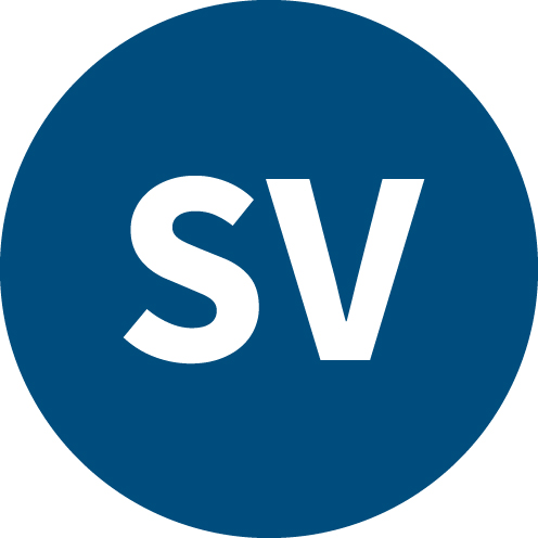 Blauer runder Button mit weißen Buchstaben SV